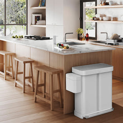 58 L cubo rectangular de doble compartimento con pedal de 58 l con almacén de bolsas de basura + cubo de compostaje