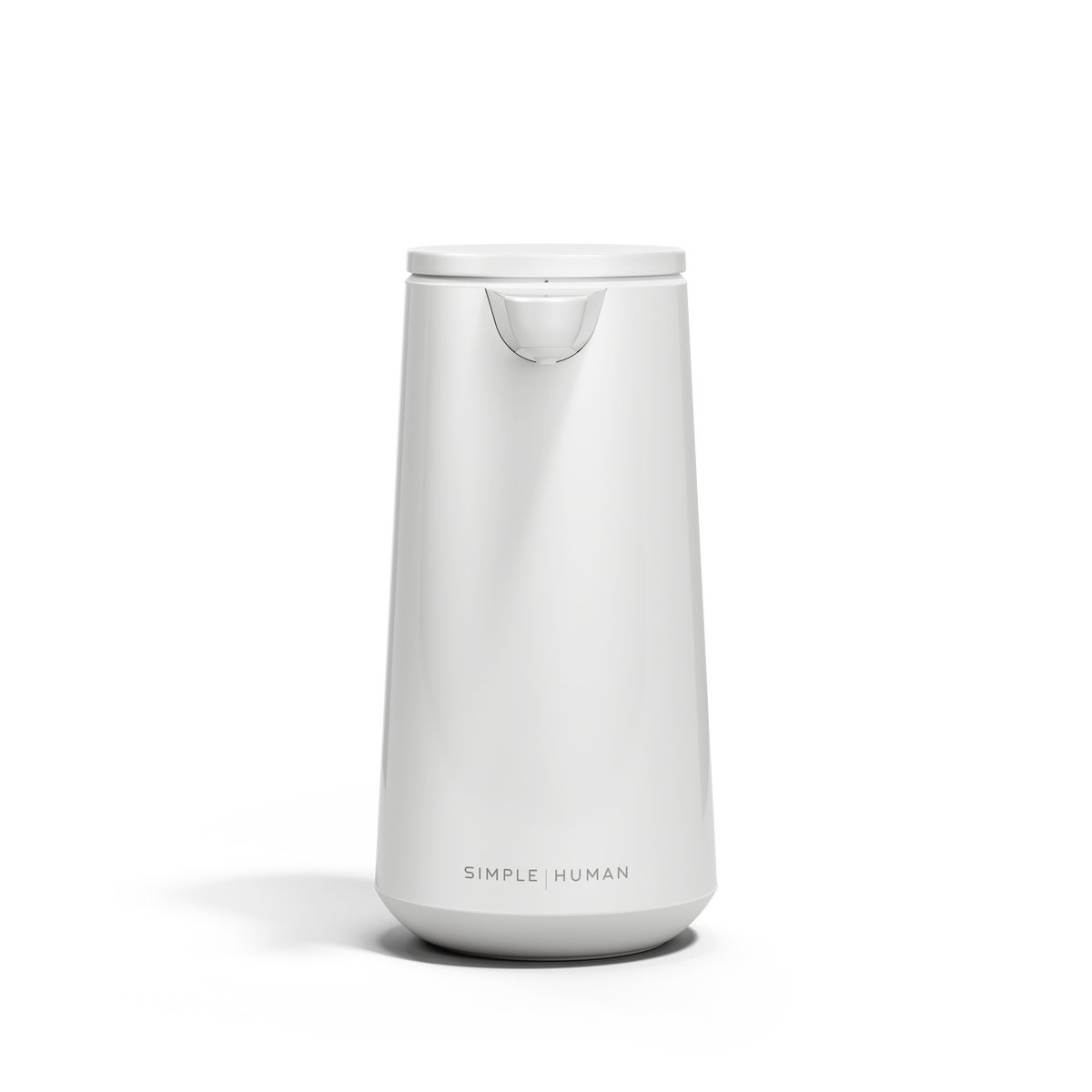 Front view of Simplehuman White Sensor Pump Foam, touch-free operation, foam dispensing.