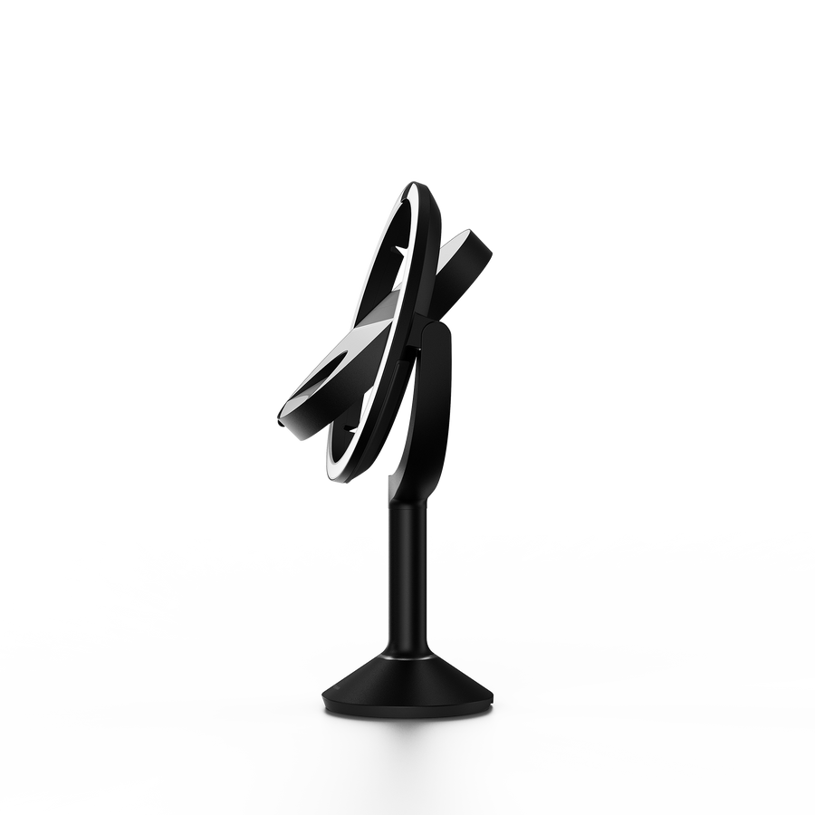 Simplehuman's Sensor Mirror Trio in Matte Black, flipping angle. 