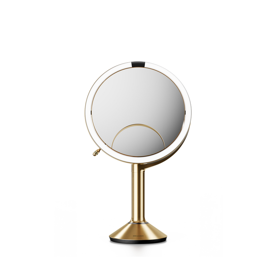 Simplehuman's Sensor Mirror Trio in Brass, front view. 
