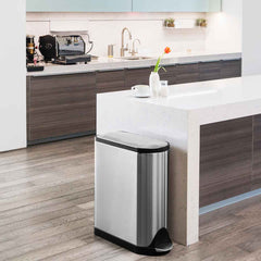 45L butterfly pedal bin - brushed finish - lifestyle bin in kitchen next to island