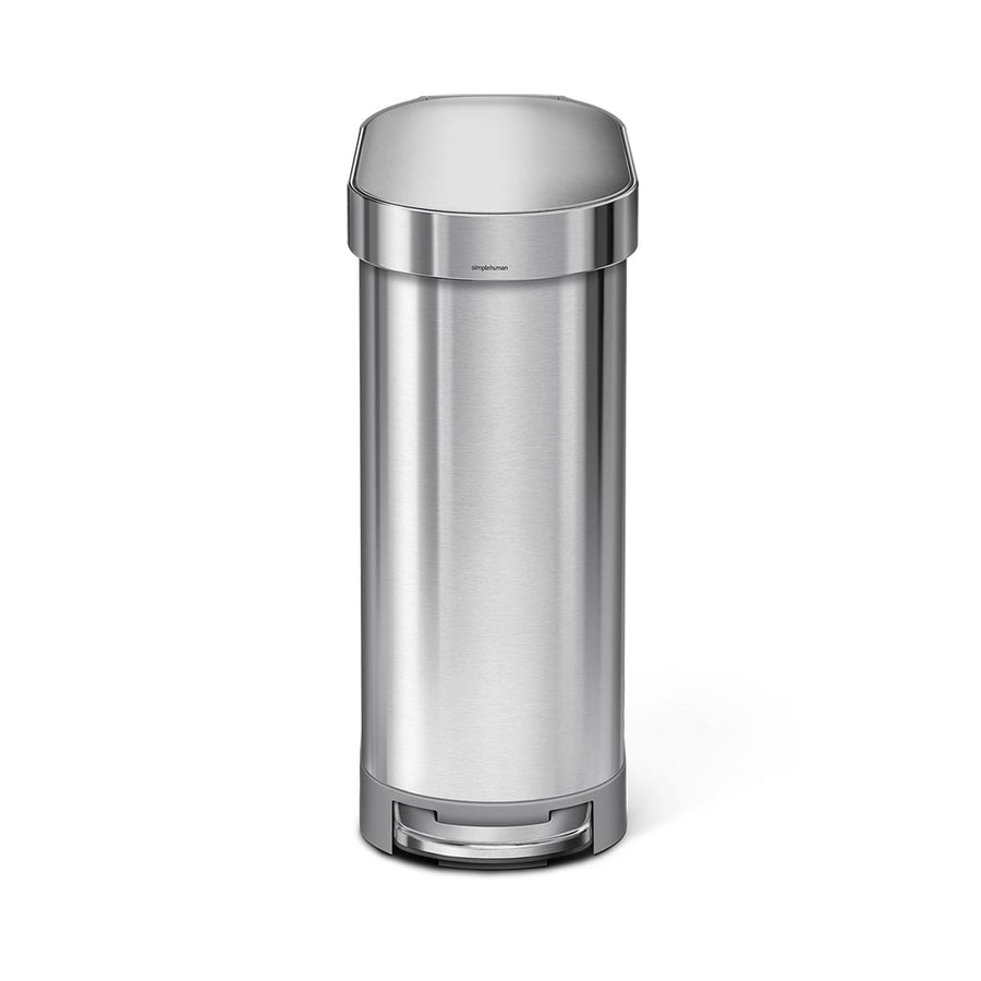 45L slim pedal bin - brushed stainless steel - front image
